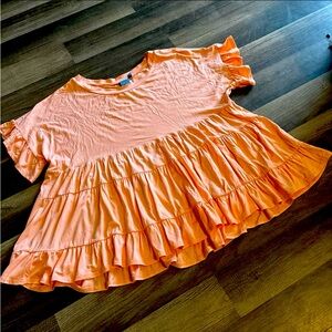 Peach Babydoll Ruffle Hem Top size Medium
